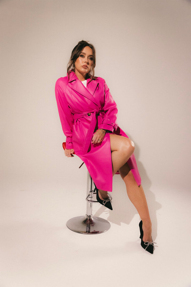 BELTED LEATHER TRENCH COAT